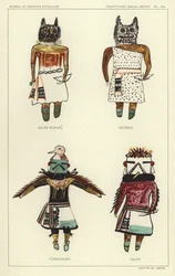 Salab Monwu, Hotsko, Turpockwa, Yaupa (lithographie couleur)