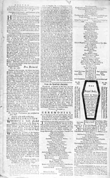Deuxième page du Boston Evening Post annonçant la mort du roi George II (1683-1760), 5 janvier 1761