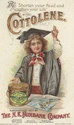 Raccourcissez votre nourriture et prolongez votre vie, publicité pour le Cottolene de Fairbanks, 1896