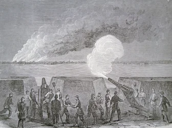 Siège de Charleston, la ville brûlant sous le bombardement, 3 janvier 1864, de Harper