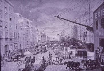 South Street Seaport dans les années 1870, New York (gravure)