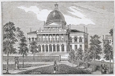 Vue sud de la State House à Boston sur Beacon Street, de 