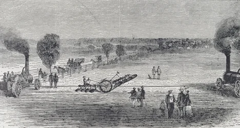 Charrue à vapeur sur la ferme de Patterson, illustration de 