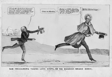 Les sous-trésoriers faisant de grands pas, ou, Le magicien en panne, publié par H R Robinson, New York, 1838