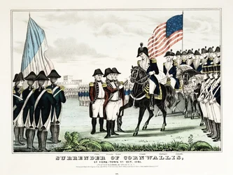 Reddition de Cornwallis à York Town, VA, octobre 1781, pub. Currier  Ives