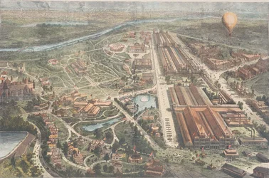 Le Centenaire - Vue en ballon des terrains, Harpers Weekly, vers 1876