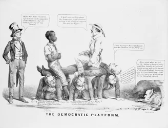 "La plateforme démocratique" caricature politique commentant la position du parti démocrate sur l