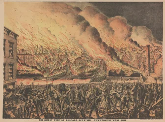 Le grand incendie à Chicago, 9 octobre, vue depuis le côté ouest, 1871