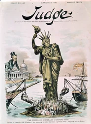 Le site de décharge proposé pour les émigrants, couverture de Judge, 22 mars 1890