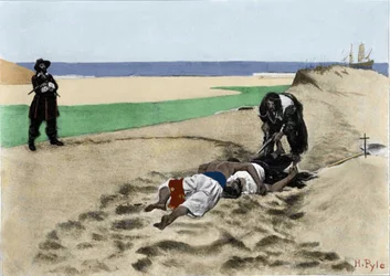 Les morts ne parlent pas : illustration sur les pirates tirée du "Book of pirates Buccaneers and Marooners of the Spanish Main" de Howard Pyle (1853 - 1911), illustrateur américain. 1887.