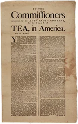 Aux commissaires nommés par la Compagnie des Indes orientales, pour la vente de thé en Amérique, signé Scaevola, 1773