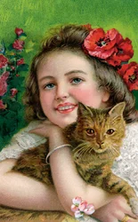 Fille victorienne avec un chat de compagnie