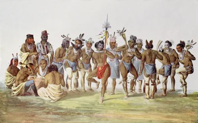 Danse de guerre des Sauks et des Foxes, illustration tirée de « The Indian Tribes of North America, Vol. 1 », de Thomas L. McKenney et James Hall, publiée par John Grant