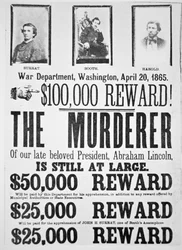 Affiche du département de la Guerre de Washington annonçant une récompense de 1 000 pour retrouver l