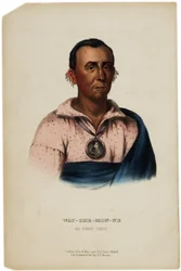 Wat-Che-Mon-Ne, chef Ioway, gravure réalisée par J. T. Bowen, illustration de The History of the Indian Tribes of North America par Thomas L. McKenney et James Hall, vers 1842-1870