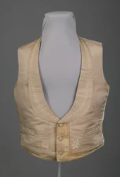 Gilet de mariage, ca.1855 (vue de face), brocart de soie, broderie au fil de soie, lin, Wallin & O