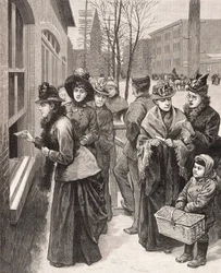 Femmes votant à Cheyenne, Wyoming, États-Unis (lithographie)