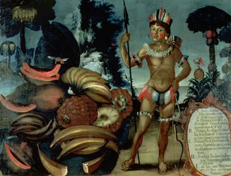 Indien Yumbo du voisinage de Quito, Équateur, avec divers fruits et arbres