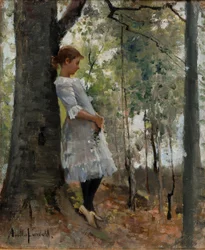 Fille dans une forêt de feuilles