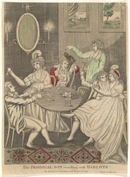 Le fils prodigue festoyant avec des prostituées (Il a gaspillé sa substance avec une vie de débauche - St. Luc 15 Chap 13v)