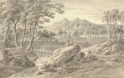 Paysage avec pont en bois