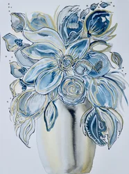 Fleurs indigo et or