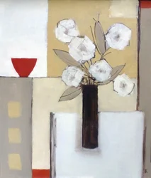 Bol rouge, fleurs blanches