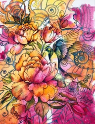 Fleurs éclatantes et oiseaux