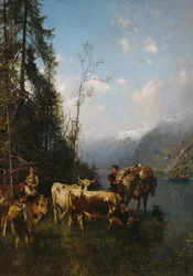 Paysage de fjord avec vaches