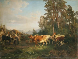 Paysage avec vaches