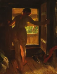 Fille de Mora à une porte ouverte