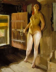 À la porte du grenier; jeune fille dans le grenier