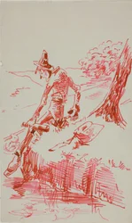 Homme pêchant et tenant une bouteille