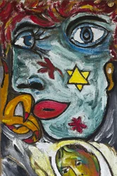 BLUE GIRL WITH STAR OF DAVID, 2012 (acrylique sur toile de jute tendue sur un cadre en bois)