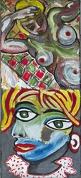 PORTRAIT EXPRESSIONNISTE NUDE ET CUBISTE, 2012 (acrylique sur toile de jute tendue sur un cadre en bois).
