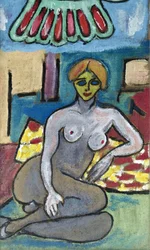FEMME NUE AU VISAGE JAUNE, 2012 (acrylique sur toile de jute tendue sur un cadre en bois)