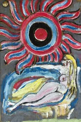 NAKED LYING IN THE SUN, 2012 (acrylique sur toile de jute tendue sur un cadre en bois)