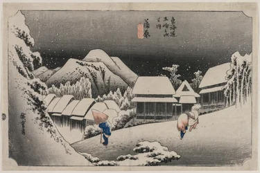 Neige du soir à Kambara, numéro seize de la série Cinquante-trois Stations du Tokaido, 1833