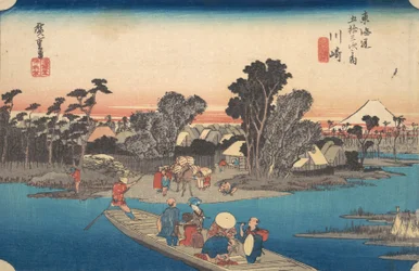 Bateau traversant la rivière Rokugo, vers 1834