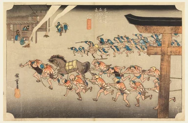 Miya (Fête du temple Atsuta Jiuji), dans Les Cinquante-Trois Stations de la route Tokaido (Tokaido Gojusan Tsugi-no Uchi)