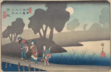 Nuit au clair de lune à Miyanokoshi, des Soixante-neuf Stations du Kisokaido, ca. 1838