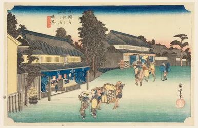 Narumi, un lieu célèbre pour son tissu, dans Les Cinquante-Trois Stations de la route Tokaido