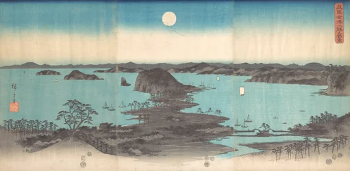 Panorama des huit vues de Kanasawa sous une pleine lune