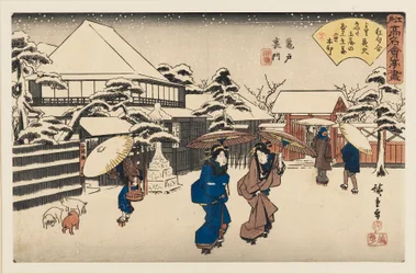 Impression sur bois - Dames dans la neige, 1797-1858