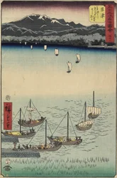 Bateaux à voile à la porte du ferry de Yabase sur la plage de Kusatsu