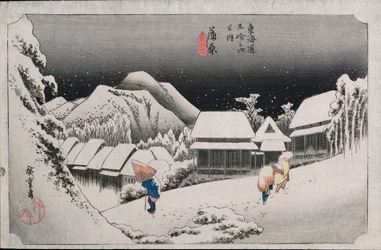 Neige nocturne, Kambara, illustration de la série "Cinquante-trois stations du Tokaido", vers 1834-35