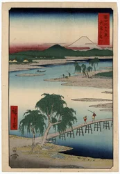 La rivière Tamagawa, dans la province de Musashi, Japon