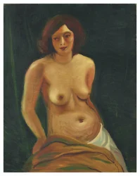 Buste de femme assise aux seins nus