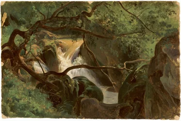 Intérieur de forêt avec une cascade, Papigno