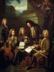 Le compositeur Michel de la Barre dirigeant Marin Marais et les flûtistes de la Chambre du Roi